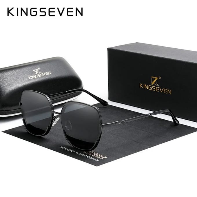 KINGSEVEN 7822 Dames Zonnebril - Rond model - Zwarte Lenzen & Luxe Verpakking