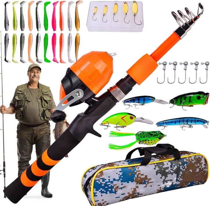 Kinderhengel Set - Visuitrusting Kind - Beginner Vissen - Telescopisch Ontwerp - 1.8 Meter - Oranje