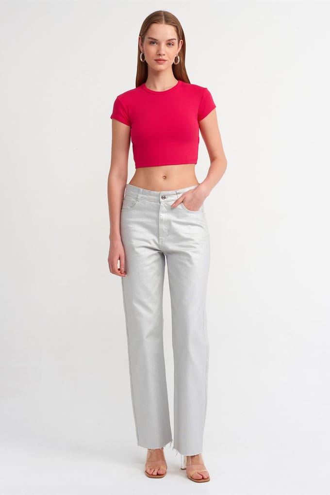 Dames Crop Slim-Fit Crew Neck T-Shirt