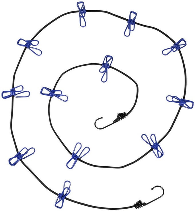 Benson Waslijn incl. 12 knijpers - elastisch van 190 tot 320 cm - met haken