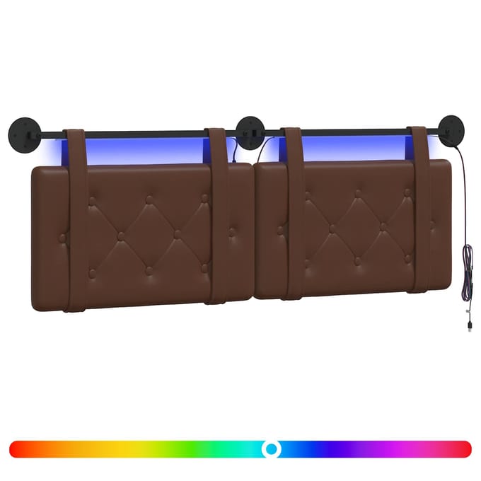 vidaXL - Hangend - hoofdbord - Met - LED-verlichting - Bruin - Kunstleer