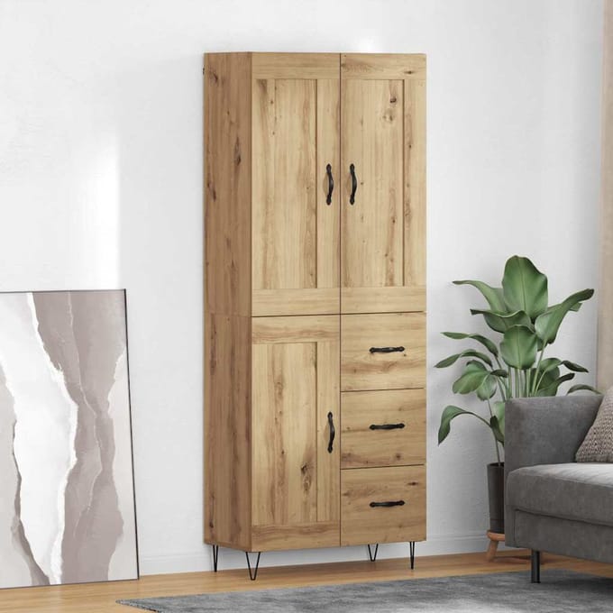 vidaXL - Highboard - Artisan - Eiken - 69,5 - x - 34 - x - 180 - cm - Bewerkt - hout