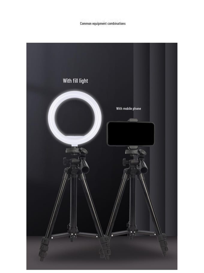 Zwart statief voor live-uitzendingen op mobiele telefoons, 1,1 m hoog, telescoop voor vislicht en gemaakt van aluminiumlegering. beige