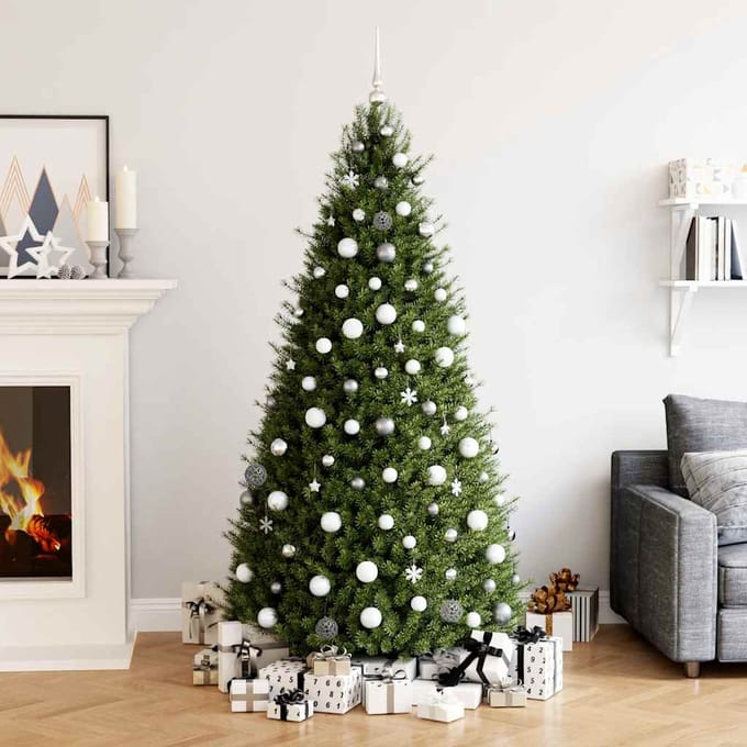 vidaXL - 111-delige - Kerstballenset - polystyreen - wit - en - grijs
