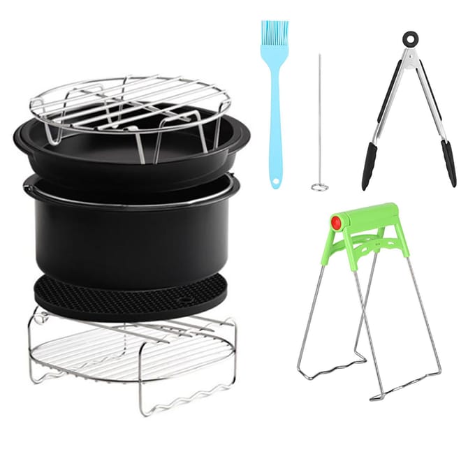 Kit de friteuse à air chaud universel 7 pouces (12 pièces) avec panier à gâteaux et accessoires black