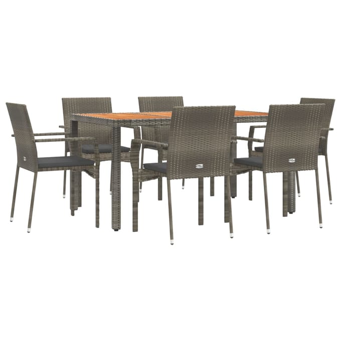 vidaXL - 7-delige - Tuinset - met - kussens - poly - rattan - grijs