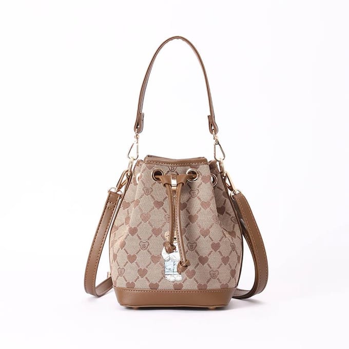 Handtas - Schoudertas - Bucket Bag - Gobelinstof - Beige monogram - Teddybeer - B-loved