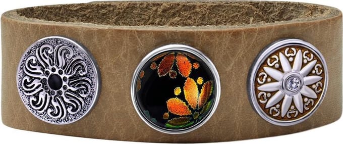 Quiges Dames Leren Armband Bruin met 3 Drukknopen Set 19.5 - 21.5cm - EBCMS332