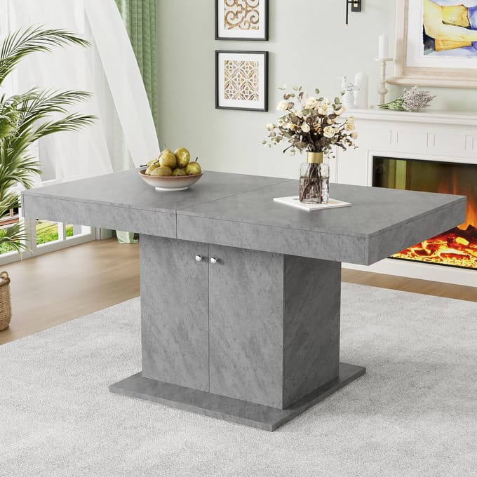 MODFU Uitschuifbare Eettafel - Met Opbergruimte - Modern - Voor Eethoek - Spaanplaat En Metaal - Grijs - 140/180 X 80 X 76 Cm