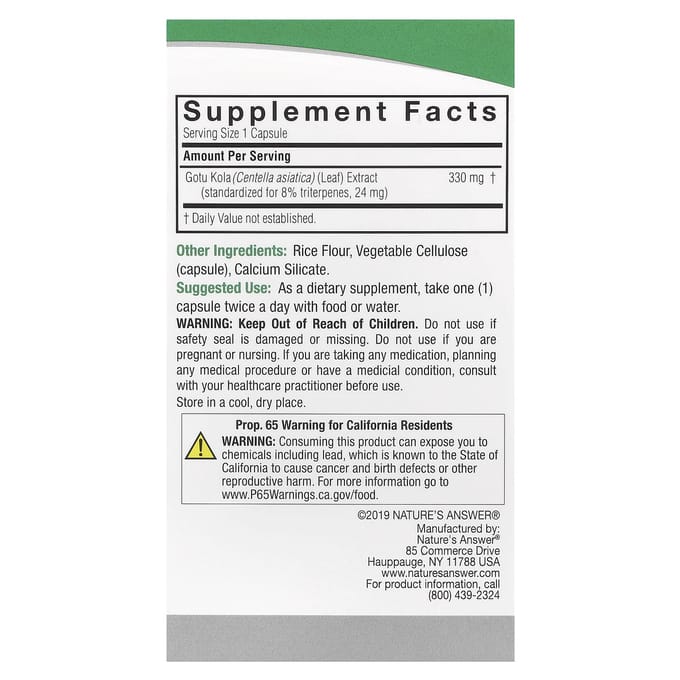 Nature'S Answer, Gotu Kola, 330mg, 60 Vegetarische Capsules