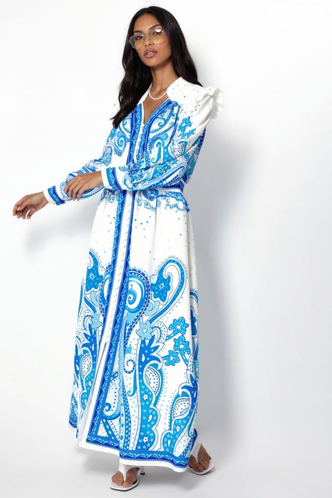 V-hals Paisley Maxi Jurk met Split