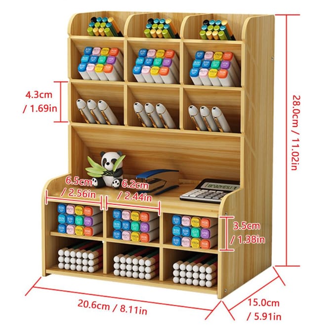 Houten Bureau Organizer Multifunctionele Bureau Penhouder Opbergdoos Bureau Stationaire Opbergruimte bruin