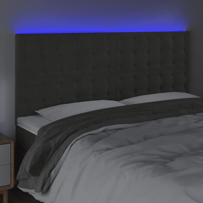 vidaXL - Hoofdbord - LED - 200x5x118/128 - cm - fluweel - donkergrijs