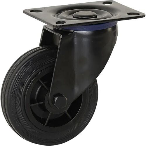 Meso Zwenkwiel rubber Zwart 100mm - 75kg draagvermogen
