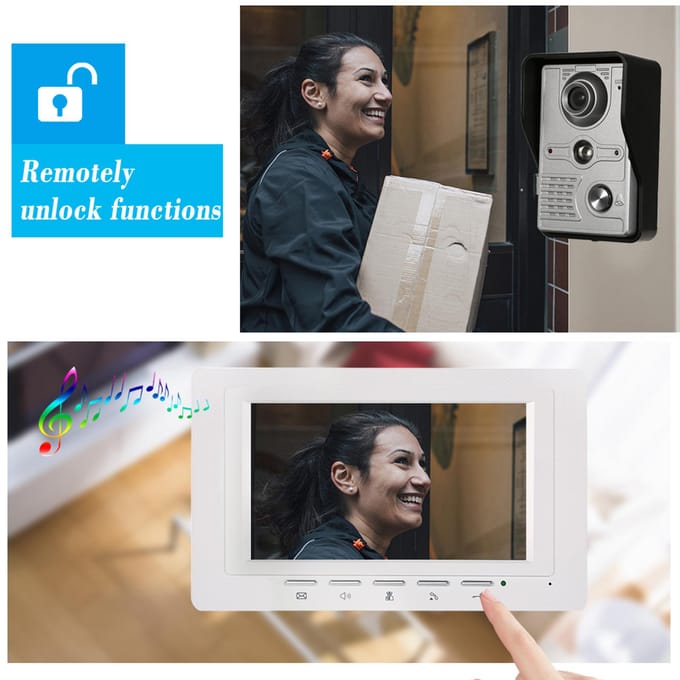 7 inch bedrade videodeurbel-binnenmonitor met IR-CUT regendichte buitencamera, visuele intercom EU Plug