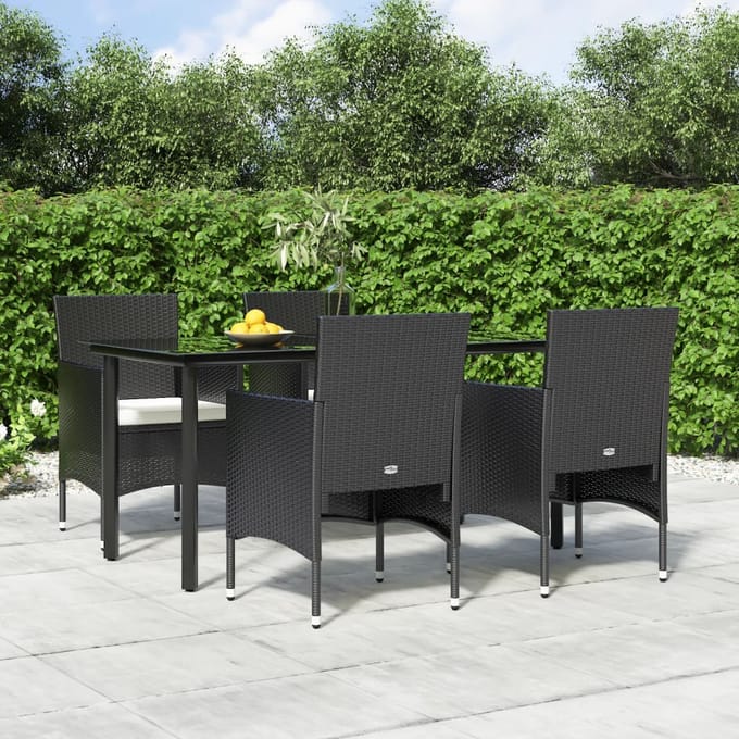 vidaXL - 5-delige - Tuinset - met - kussens - zwart