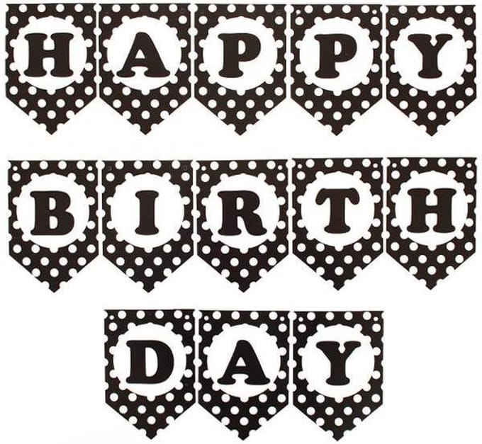 PartyXplosion - Vlaggenlijn - Happy Birthday - Zwart/wit