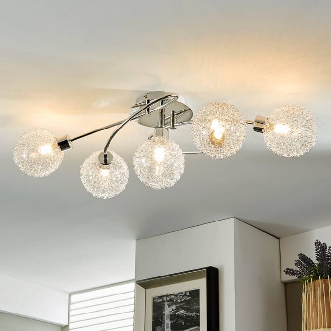 Lindby - plafondlamp - 5lichts - Metaal, glas - H: 30 cm - G9 - zilver, chroom