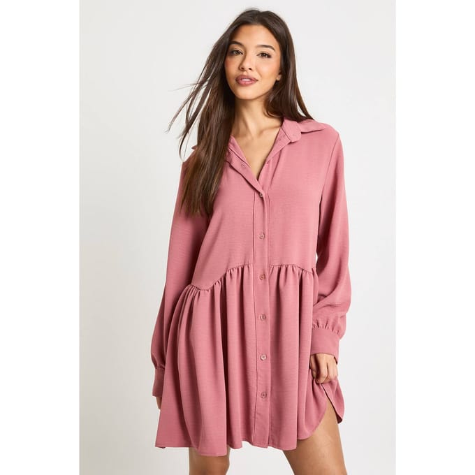 boohoo Dames Gehamerde smockjurk met volumemouwen | Rose | Maat: 8