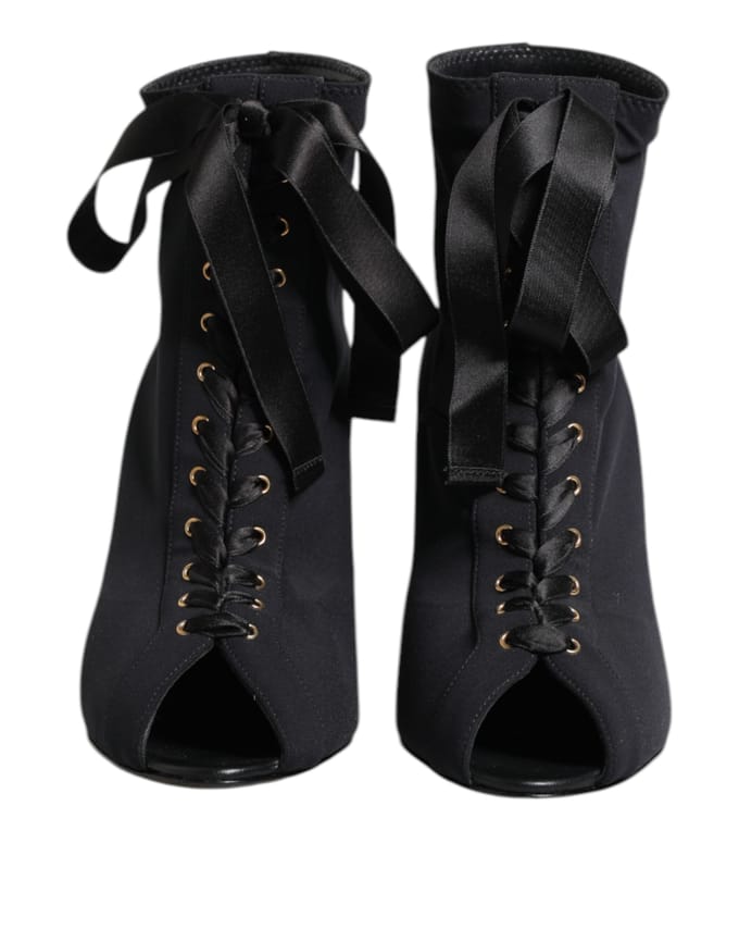 Dolce & Gabbana Zwarte Stiletto Hakken Veterlaarzen Schoenen