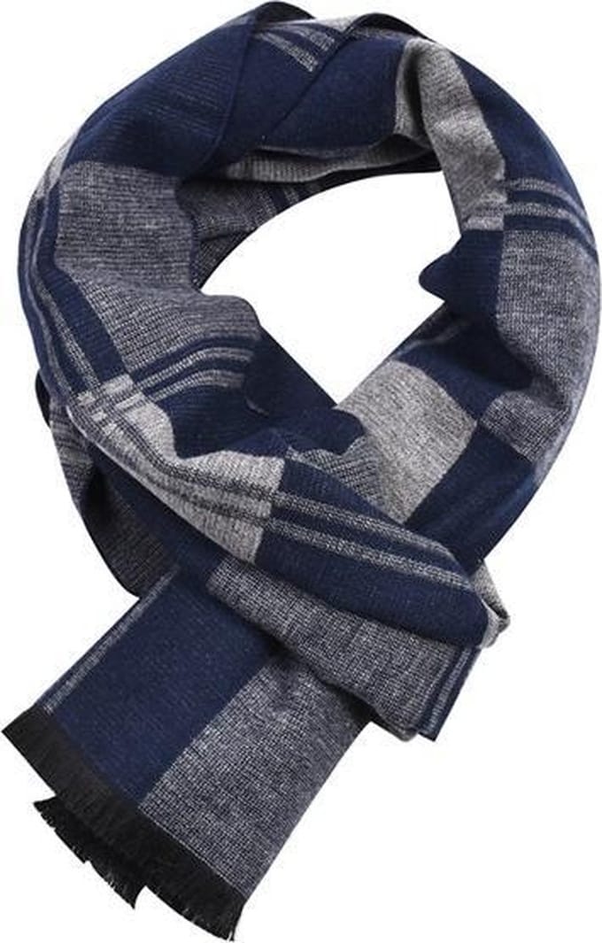 Herensjaal – Men’s Shawl – Blauw Geruite Sjaal