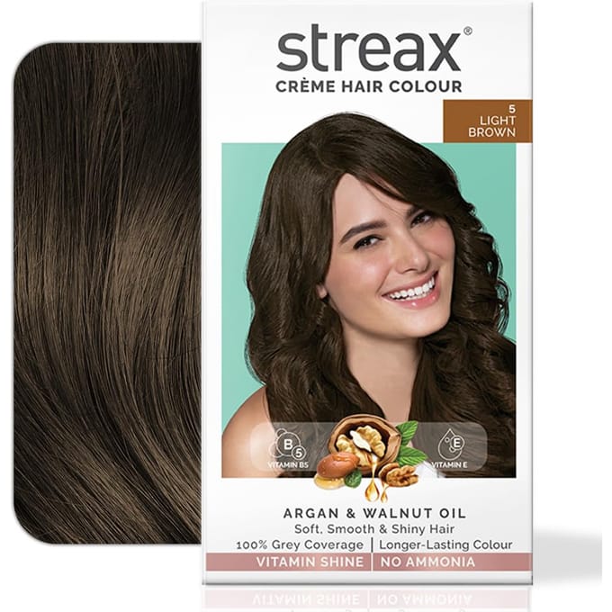 Streax Crème Permanent 5 Lichtbruin Haarkleur 140ml Kit 100% Grijsdekking Langdurig Ammoniakvrij brown