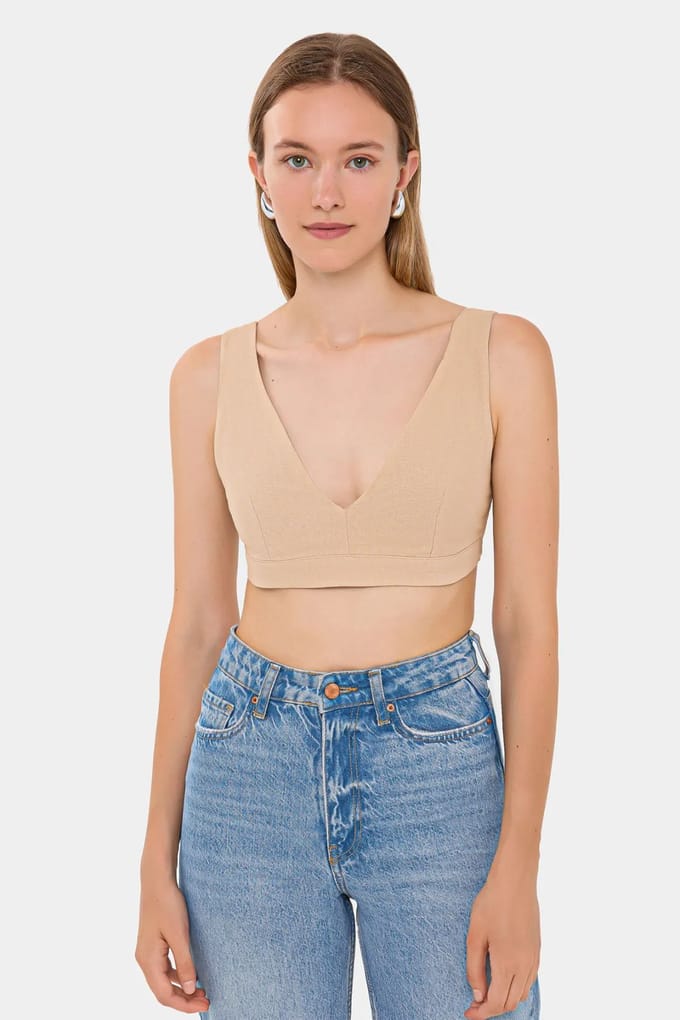 V-hals Mouwloze Geweven Crop Top