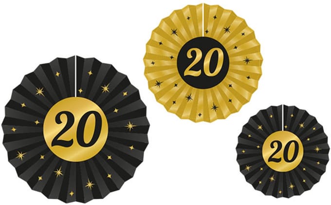 Paperdreams - 3 papieren waaiers Classy Party – 20 jaar