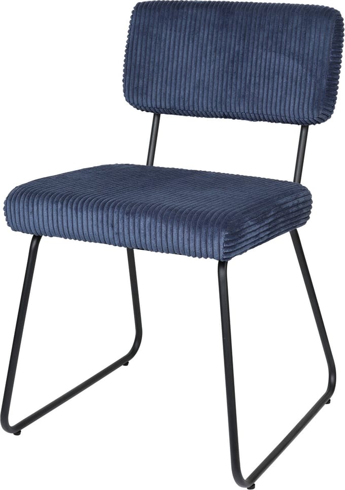 Eetkamerstoel Melvin Donkerblauw, set van 2, uniek ontwerp, streepstructuur, metalen frame
