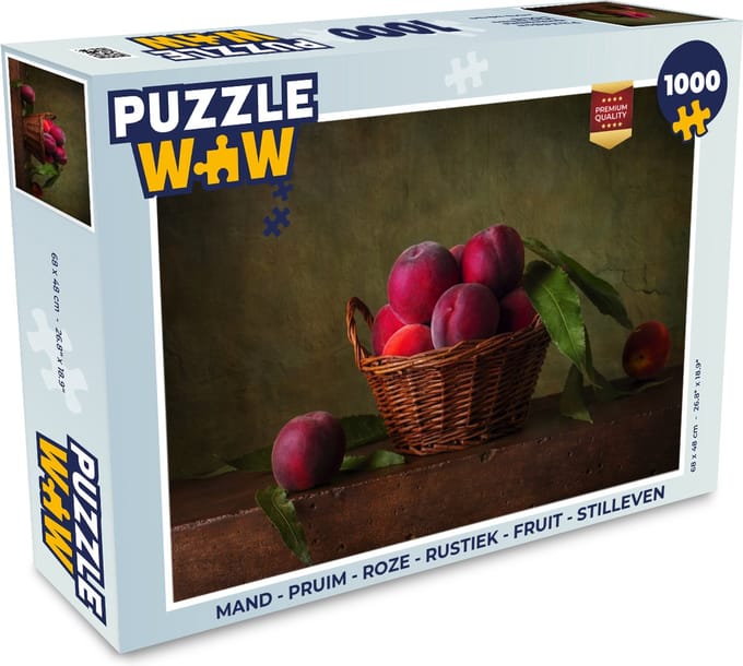 Puzzel Mand - Pruim - Roze - Rustiek - Fruit - Stilleven - Legpuzzel - Puzzel 1000 stukjes volwassenen