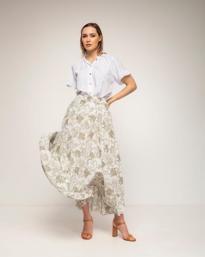 Lange uitlopende bloemenprint rok met elastische taille