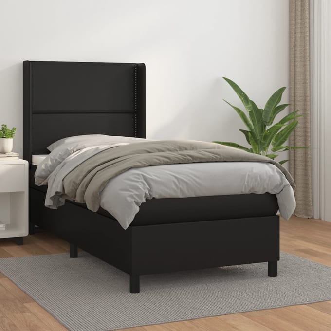 vidaXL - Boxspring - met - matras - kunstleer - zwart - 90x200 - cm