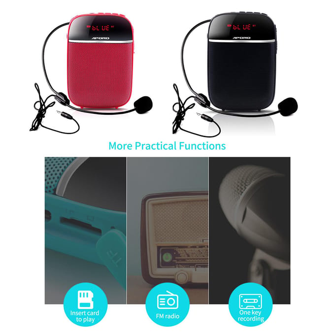 Draagbare stemversterker voor leraren met bedrade microfoon Headset Tailleband Oplaadbaar Persoonlijk rood