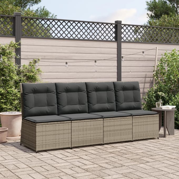 vidaXL - Tuinbank - verstelbaar - met - kussens - poly - rattan - grijs