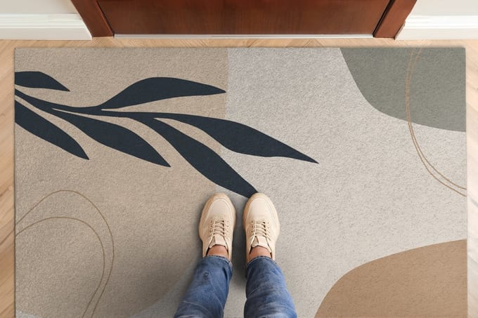 Coloray Deurmat voor binnen - Beige Design Deurmat - Boho-Plant Schoonloopmat - Wasbare Deurmat - Deurmat Groot - 150x100 cm