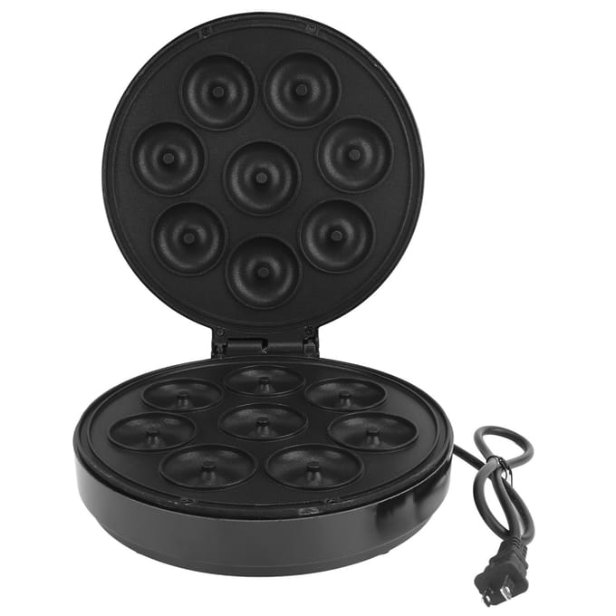 Mini Donut Maker Machine Met Anti-aanbaklaag voor Ontbijt Snacks Desserts Maakt 8 Donuts L black