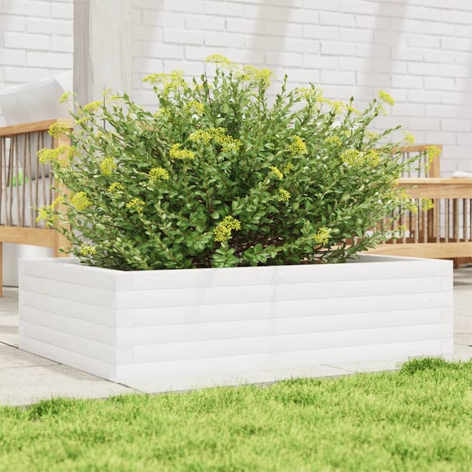 vidaXL - Plantenbak - 90x60x23 - cm - massief - grenenhout - wit