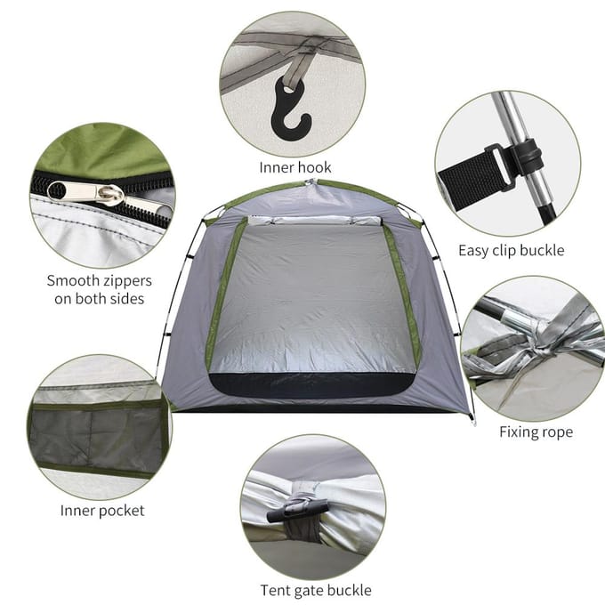 Waterdichte buitenfietsenstalling, fietstent, zilverkleurige polyester fietsenstalling, ruimtebesparende fiets, tuingereedschapsopslaghoes gray