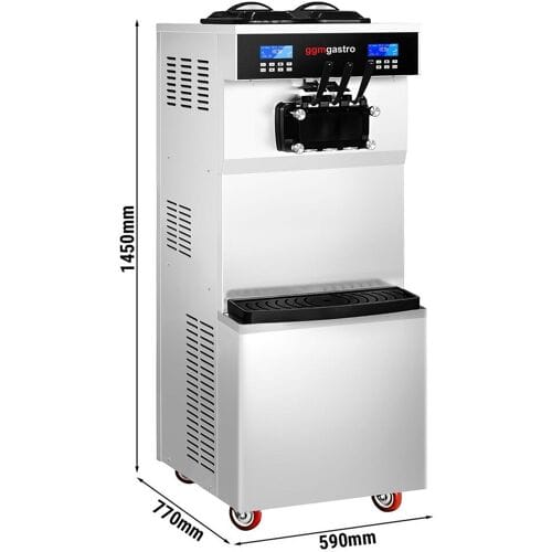 GGM Gastro Softijsmachine - 36Liter/u - 3,8kW - voor 3 smaken (met mixfunctie) - Vloermodel - luchtgekoeld zilver
