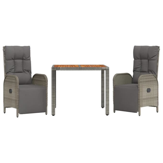vidaXL - 3-delige - Tuinset - met - kussens - poly - rattan - grijs