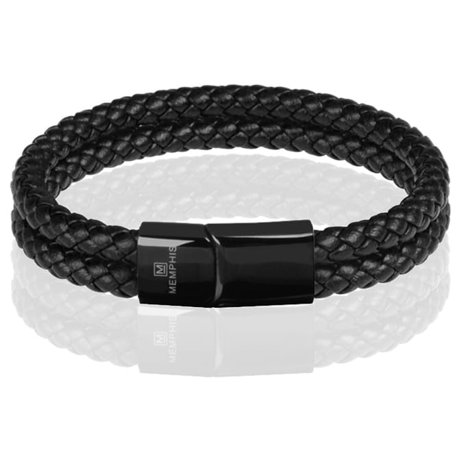 Memphis dubbele leren armband Zwart-24cm