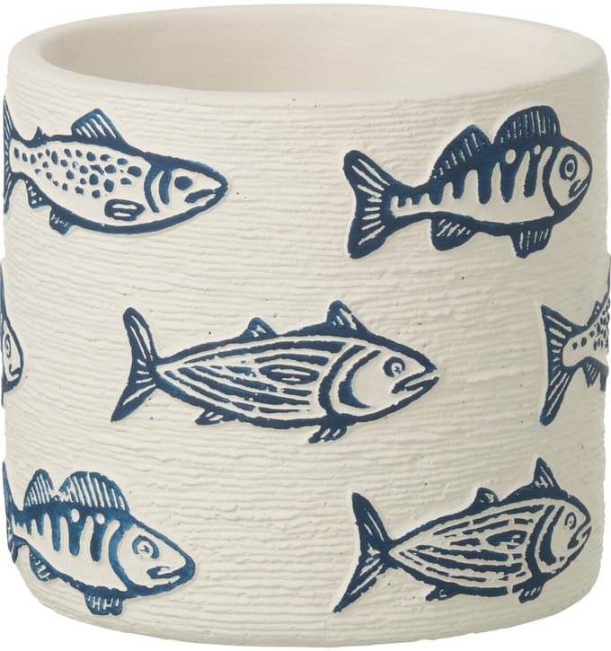 J-Line bloempot Vis Rond - cement - wit/blauw - medium