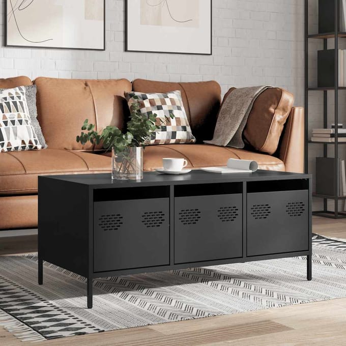 vidaXL - Salontafel - 101,5x50x43,5 - cm - koudgewalst - staal - zwart