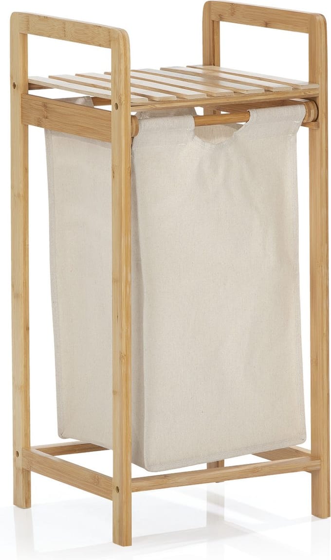 LUMALAND bamboe wasmand - 33 x 33 x 73 cm - houtkleurig/beige