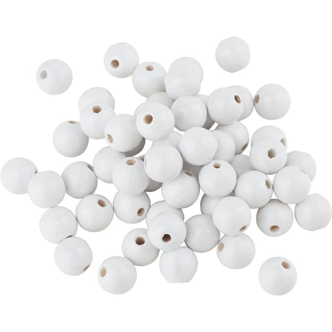 Houten kralen, Ø 10 mm, ca. 50 stuks - Wit