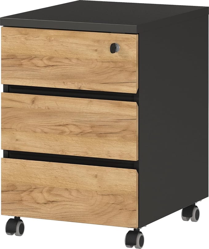 Rolcontainer met laden - Opbergunit bureau - Thuiswerkplek organiseren - Greeploos design - 41x60x50 cm - Eiken