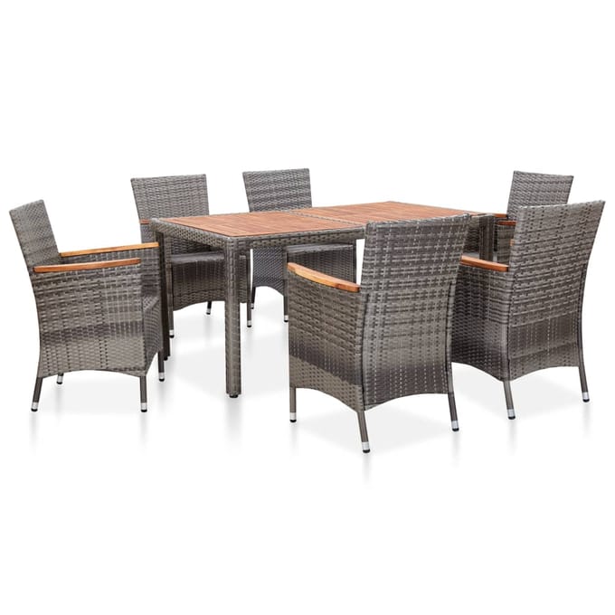 vidaXL - 7-delige - Tuinset - met - kussens - poly - rattan - grijs