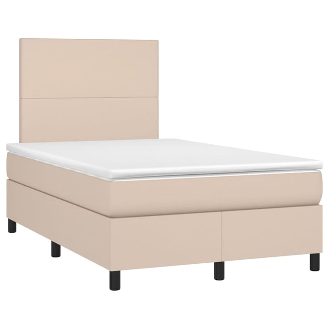 vidaXL - Boxspring - met - matras - en - LED - kunstleer - cappuccinokleur - 120x200cm