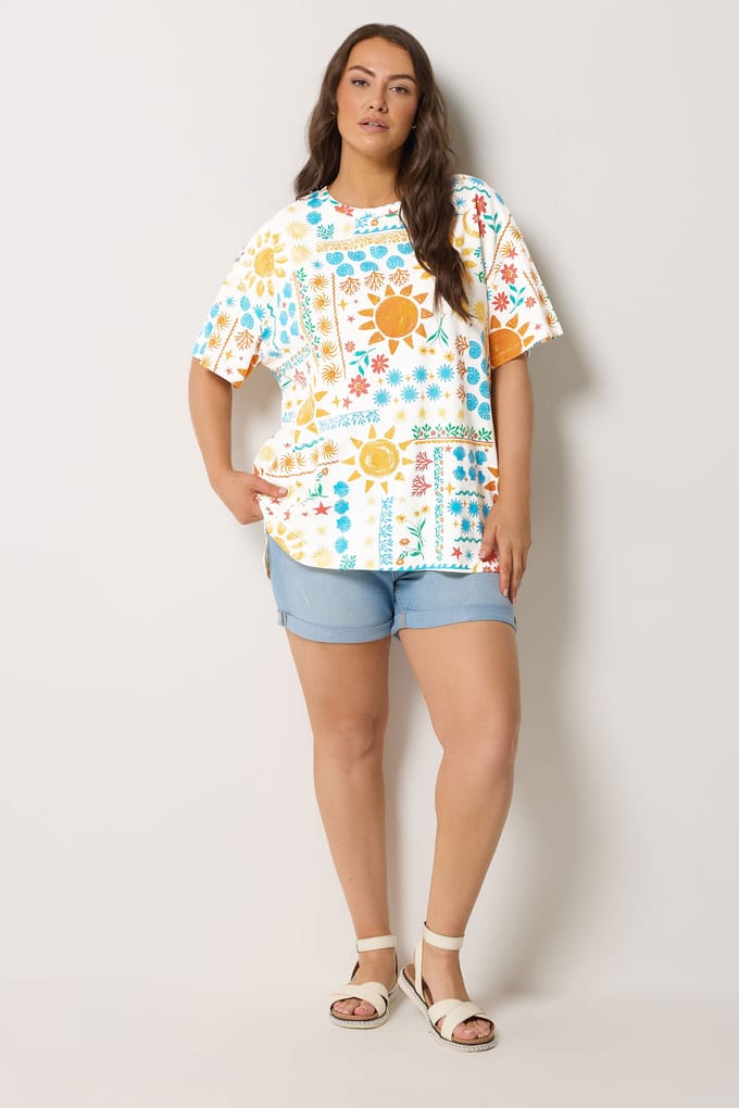 Yours Ivoorwit Patchwork Boxy Tshirt Size 42