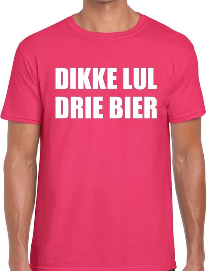 Dikke lul drie bier tekst t-shirt roze voor heren - heren feest t-shirts M